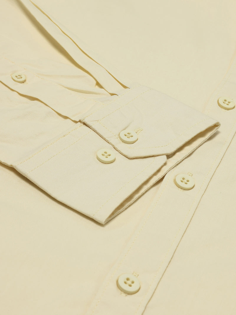 Thomas Scott Men Yellow Cotton Casual Shirt Plus Size Regular Fit Spread Collar Long Sleeve