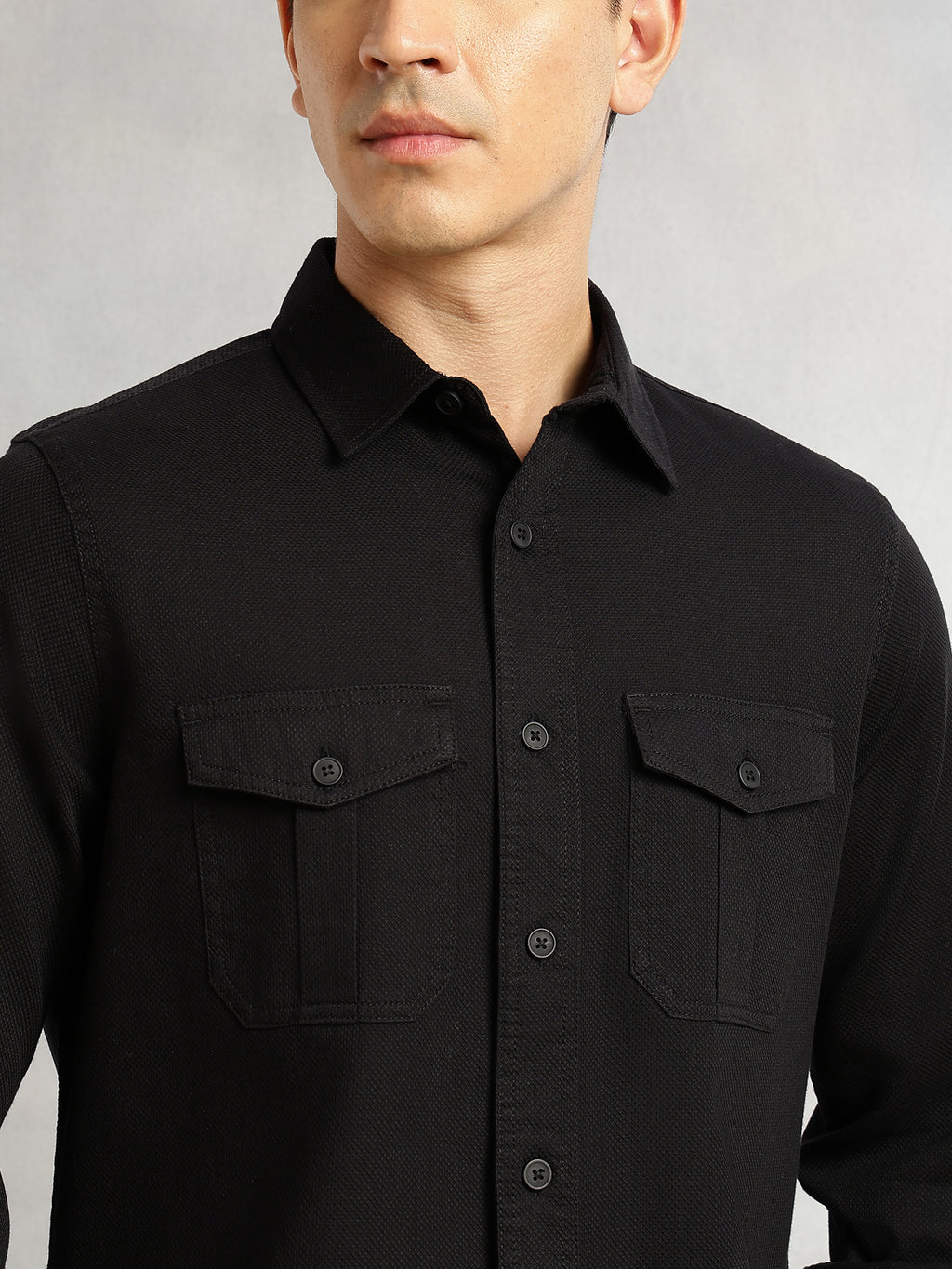 Thomas Scott Men Black Cricket Club Collection Men Slim Fit Cotton Casual Shirt-Dual Flap Pocket