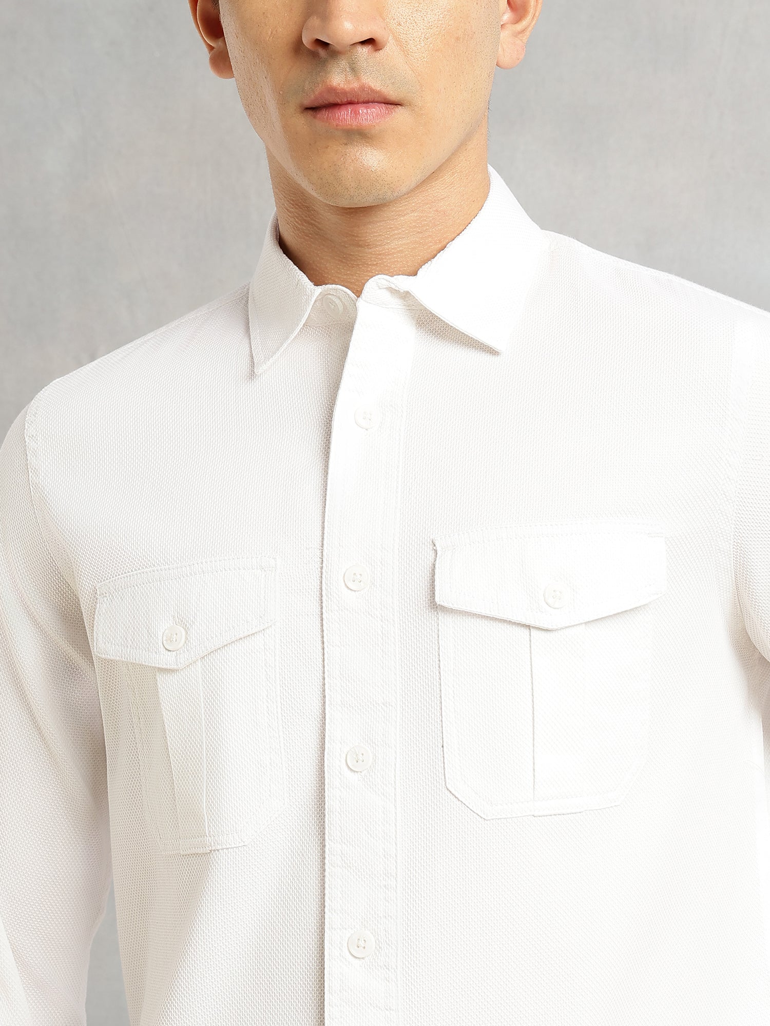 Thomas Scott Men White Cricket Club Collection Men Slim Fit Cotton Casual Shirt-Dual Flap Pocket