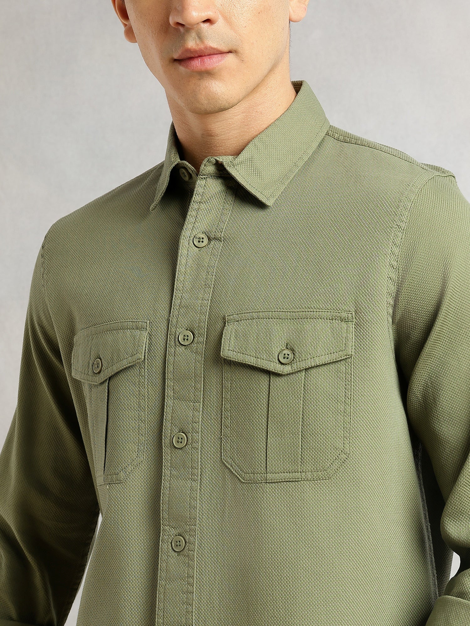 Thomas Scott Men Olive Cricket Club Collection Men Slim Fit Cotton Casual Shirt-Dual Flap Pocket