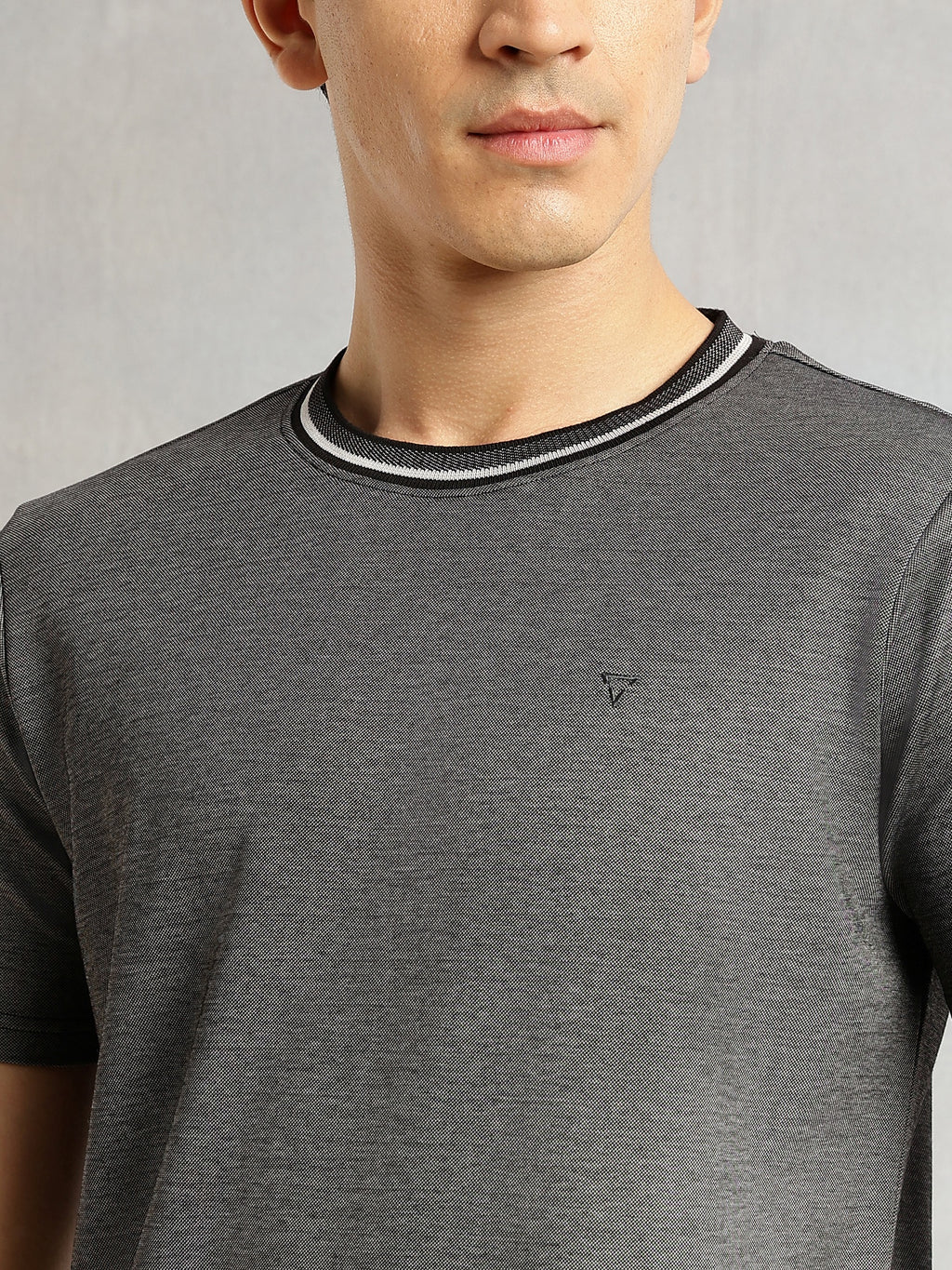 Thomas Scott Men Black Regular Fit Short Sleeves Round Neck Solid Knitted Tshirt