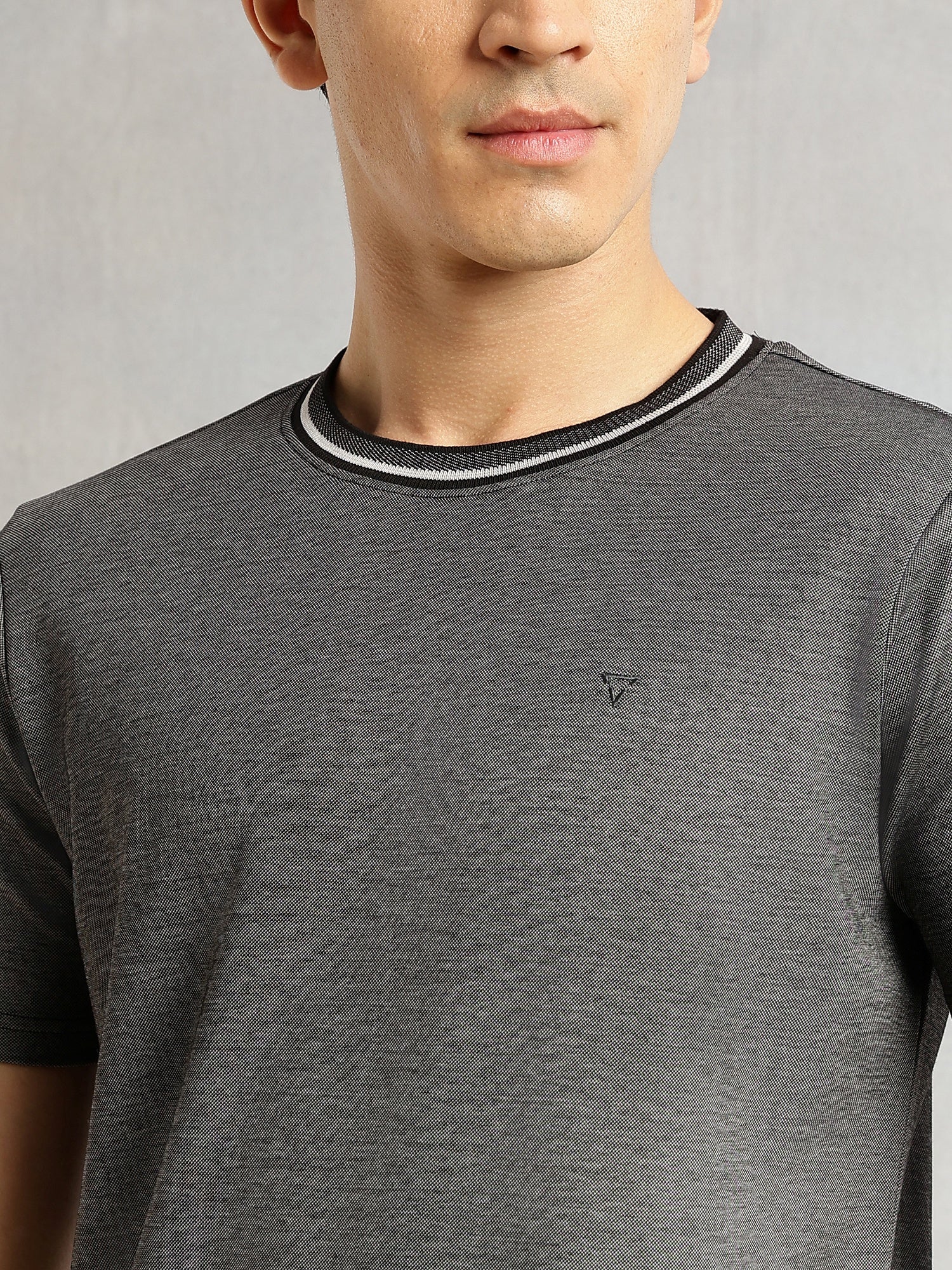 Thomas Scott Men Black Regular Fit Short Sleeves Round Neck Solid Knitted Tshirt