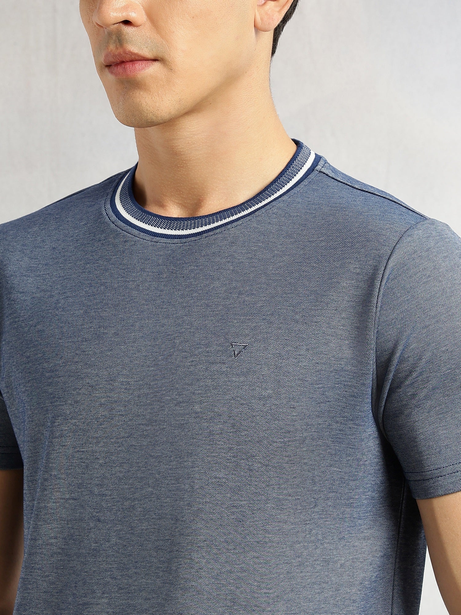 Thomas Scott Men Navy Regular Fit Short Sleeves Round Neck Solid Knitted Tshirt