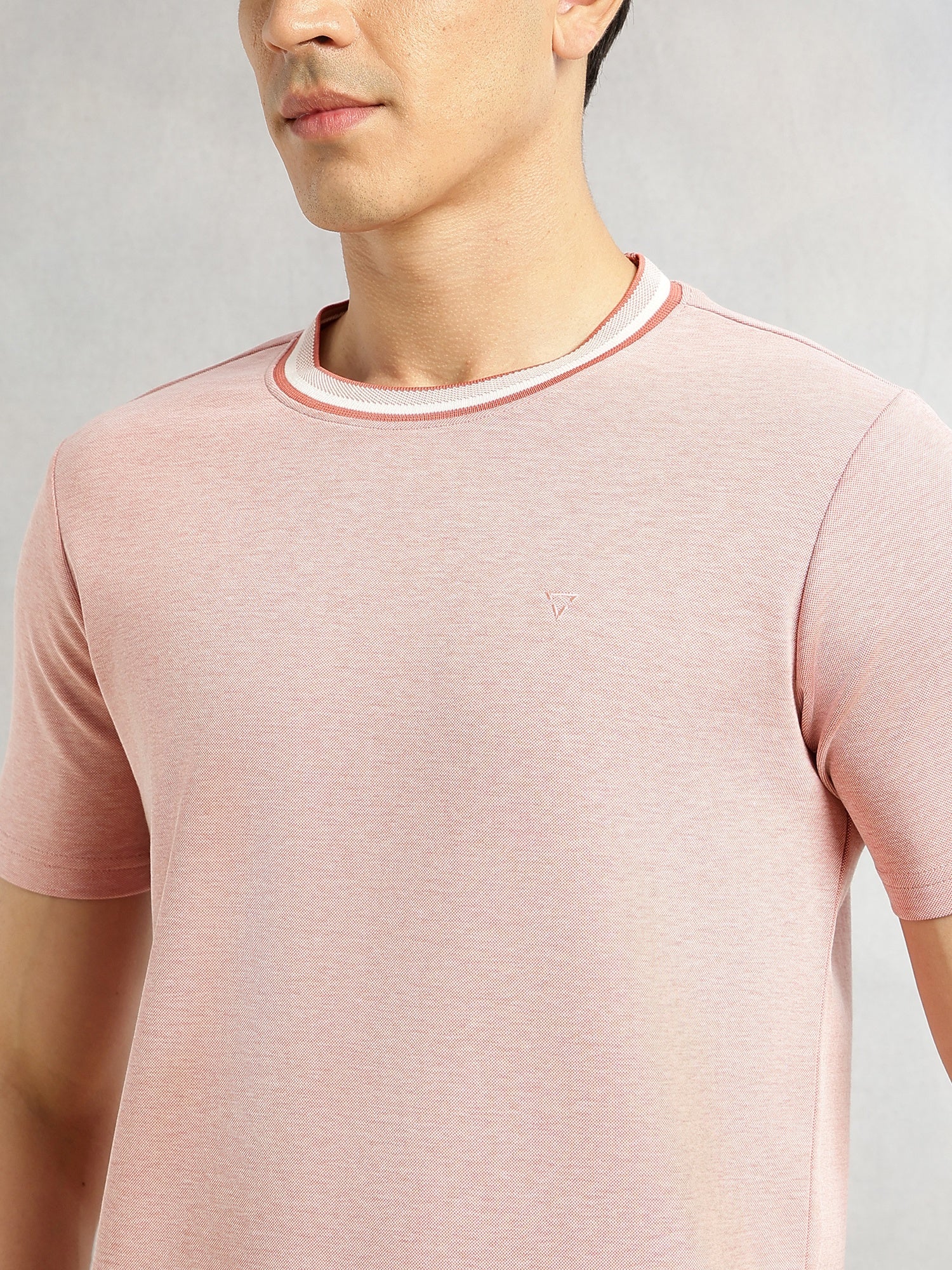 Thomas Scott Men Peach Regular Fit Short Sleeves Round Neck Solid Knitted Tshirt