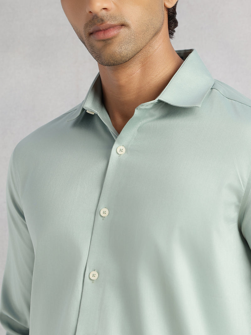 Thomas Scott Men Dark Pista Regular Fit Long Sleeves Spread Collar Solid 100% Cotton Formal Shirt