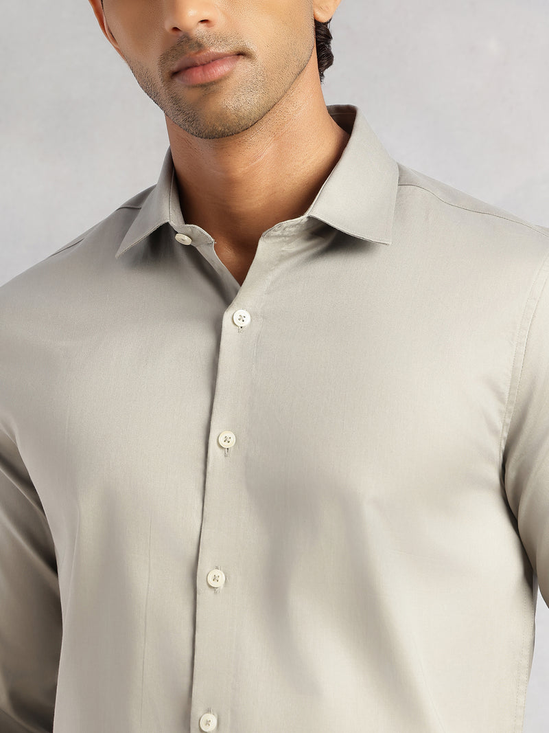 Thomas Scott Men Light Grey Regular Fit Long Sleeves Spread Collar Solid 100% Cotton Formal Shirt