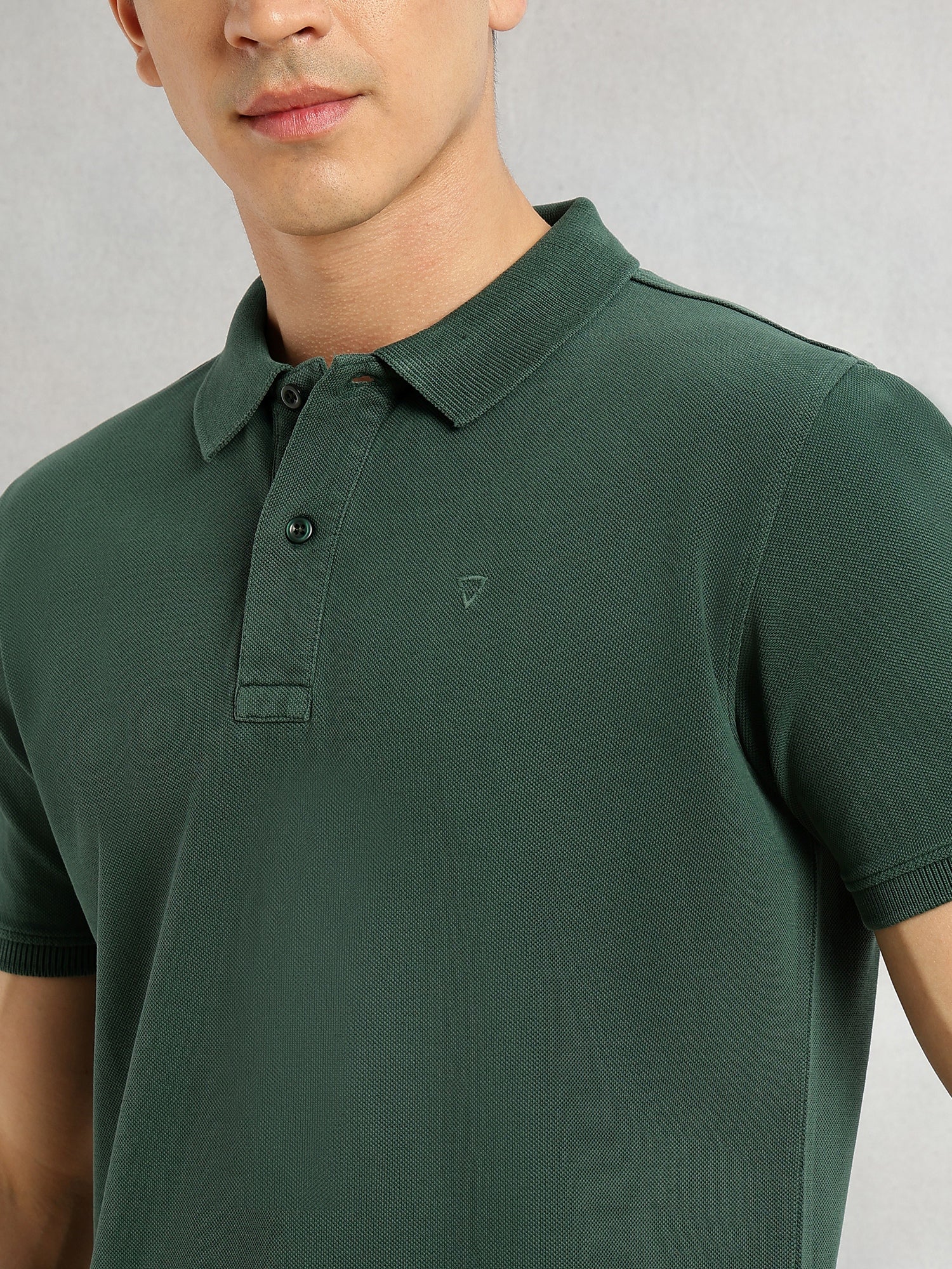 Thomas Scott Men Green Short Sleeves Regular Fit Solid 100% Cotton Polo Collar Knitted T-shirt