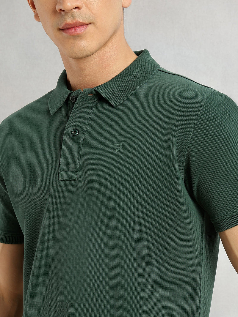 Thomas Scott Men Green Short Sleeves Regular Fit Solid 100% Cotton Polo Collar Knitted T-shirt