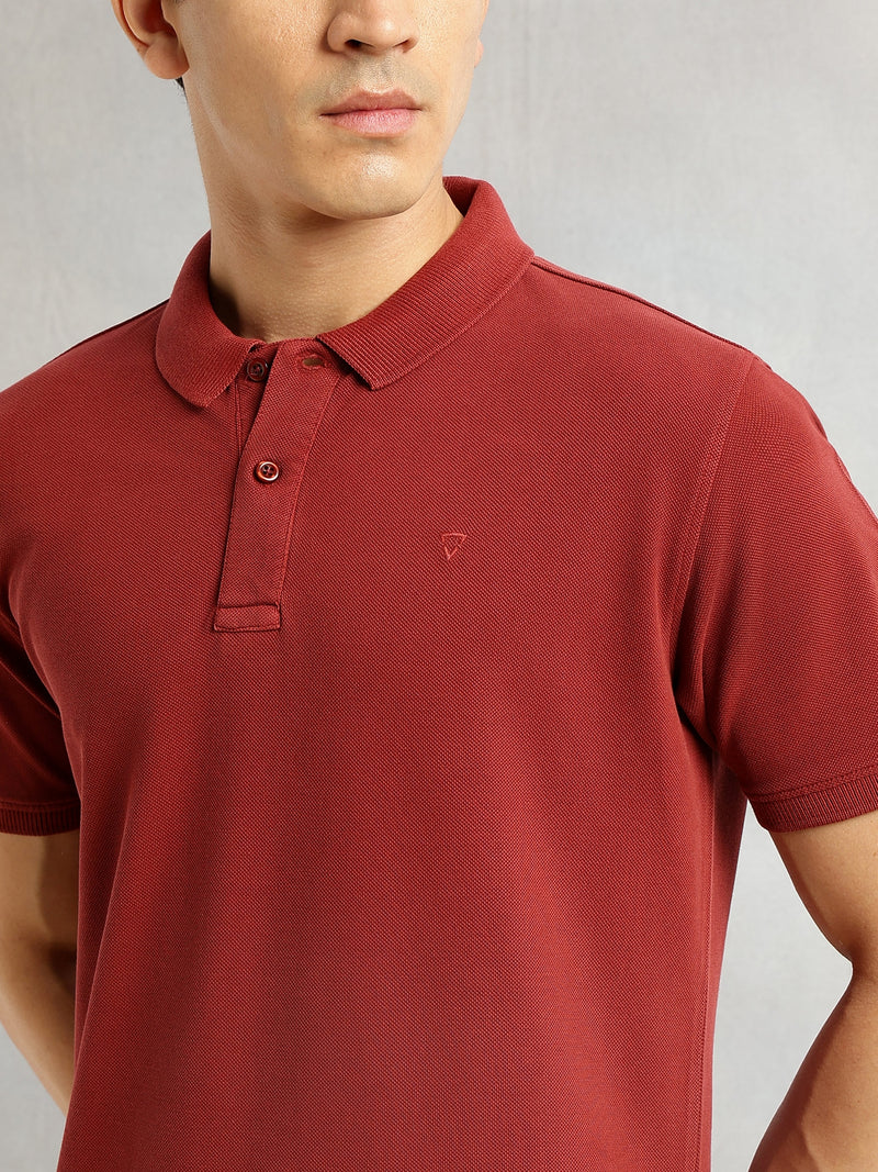 Thomas Scott Men Red Short Sleeves Regular Fit Solid 100% Cotton Polo Collar Knitted T-shirt