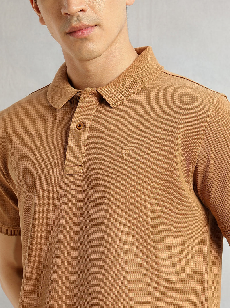 Thomas Scott Men Yellow Short Sleeves Regular Fit Solid 100% Cotton Polo Collar Knitted T-shirt