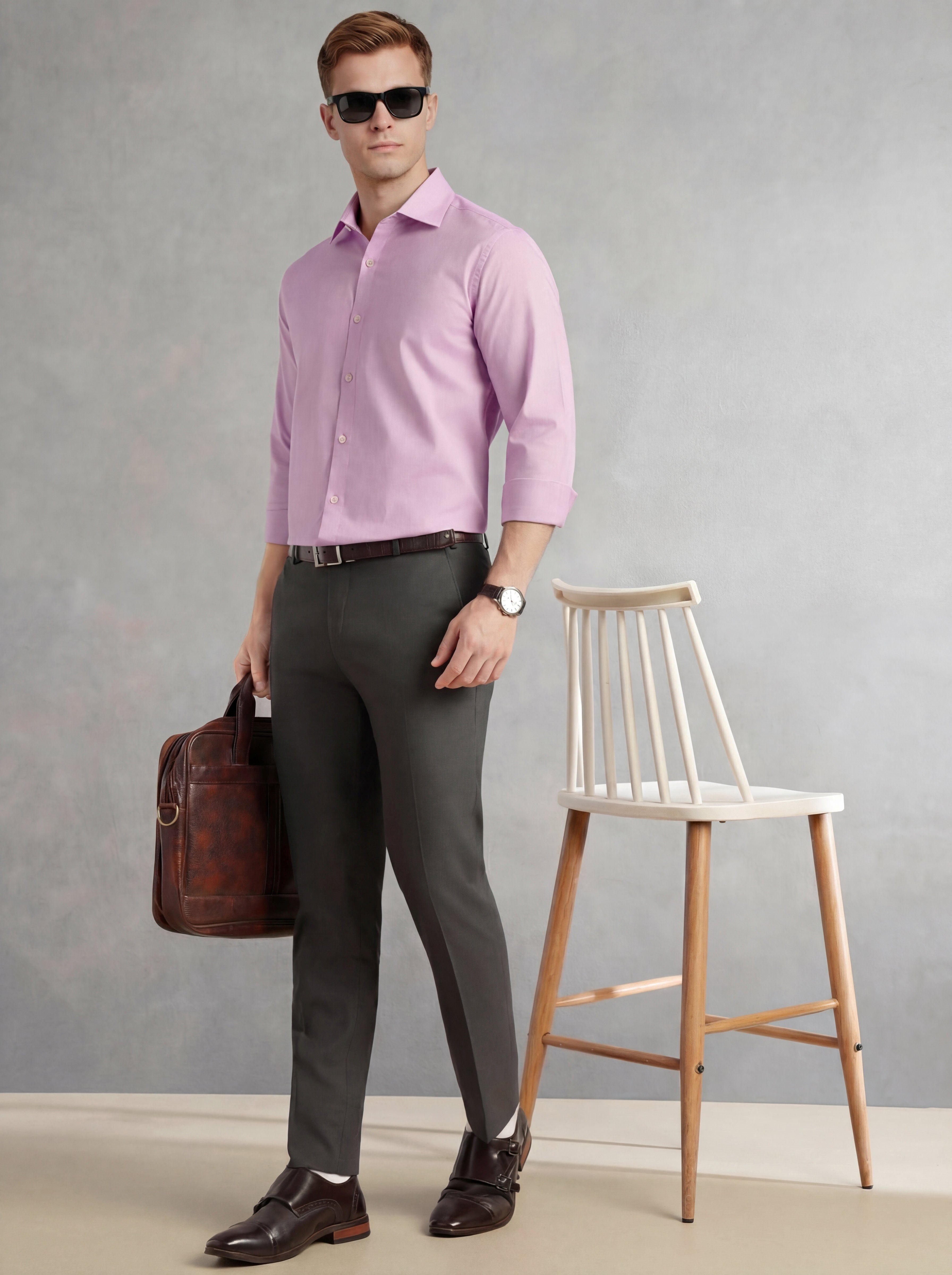 Thomas Scott Men Voilet Regular Fit Long Sleeves Spread Collar 100% Cotton Oxford Formal Shirt