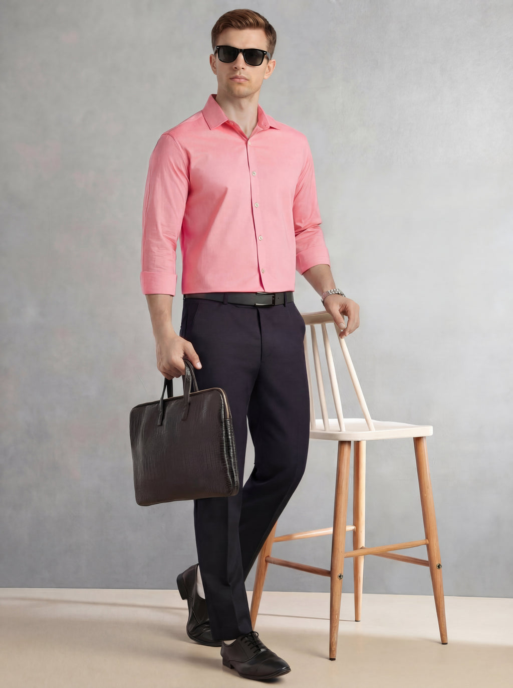 Thomas Scott Men Red Regular Fit Long Sleeves Spread Collar 100% Cotton Oxford Formal Shirt