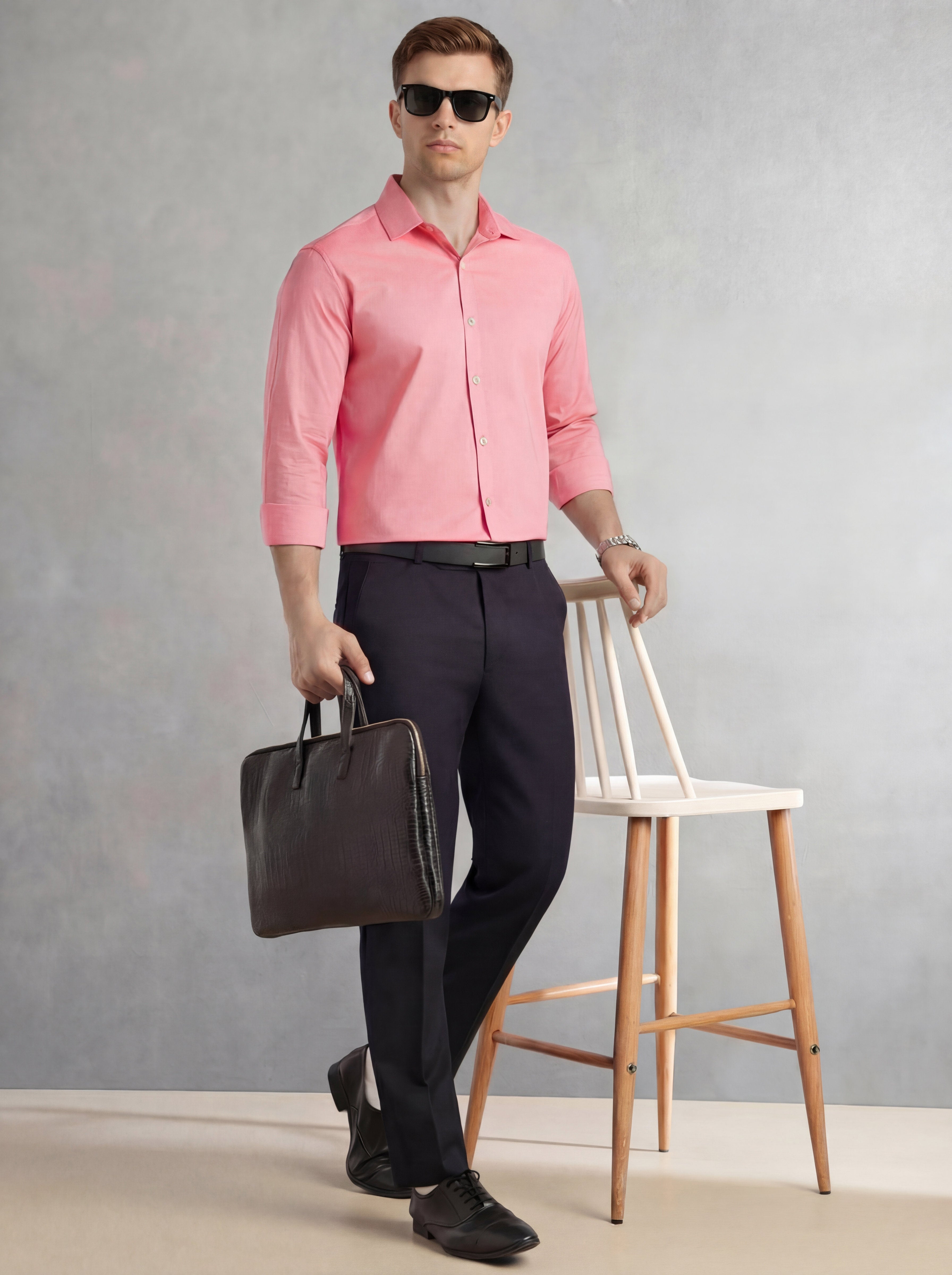 Thomas Scott Men Red Regular Fit Long Sleeves Spread Collar 100% Cotton Oxford Formal Shirt