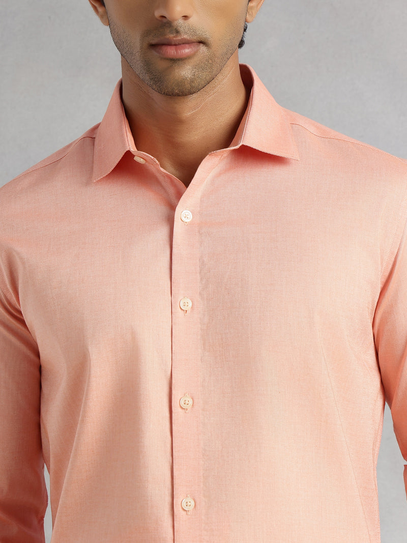 Thomas Scott Men Orange Regular Fit Long Sleeves Spread Collar 100% Cotton Oxford Formal Shirt