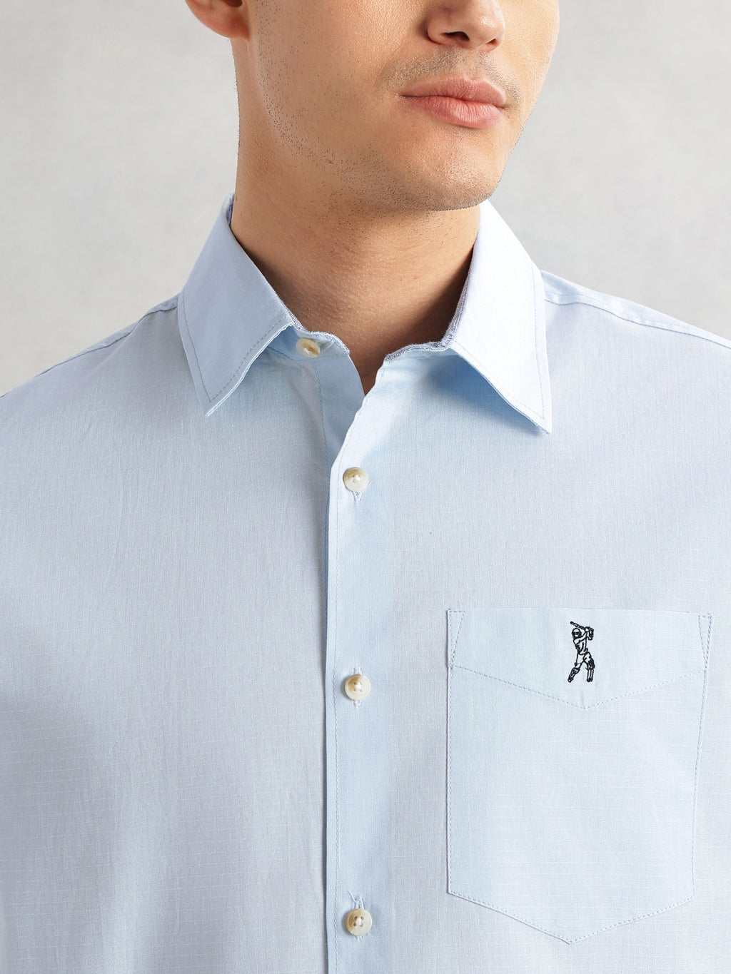 Thomas Scott Men Blue Cricket Club Collection Slim Fit Long Sleeves Spread Collar Solid Cotton Casual Shirt