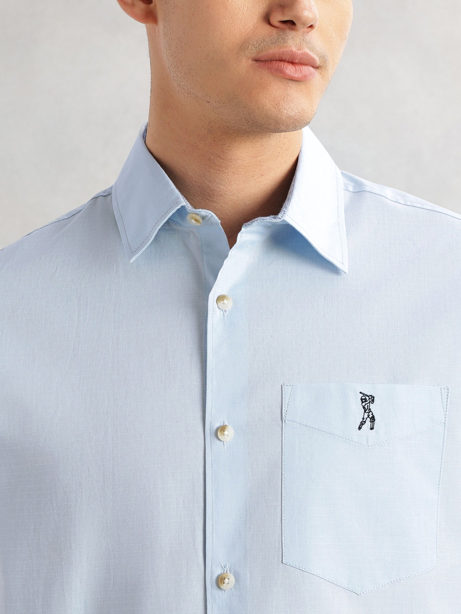 Thomas Scott Men Blue Cricket Club Collection Slim Fit Long Sleeves Spread Collar Solid Cotton Casual Shirt