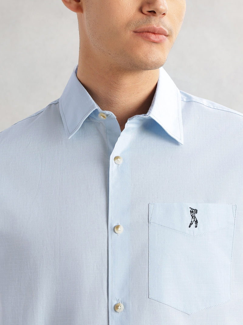 Thomas Scott Men Blue Cricket Club Collection Slim Fit Long Sleeves Spread Collar Solid Cotton Casual Shirt