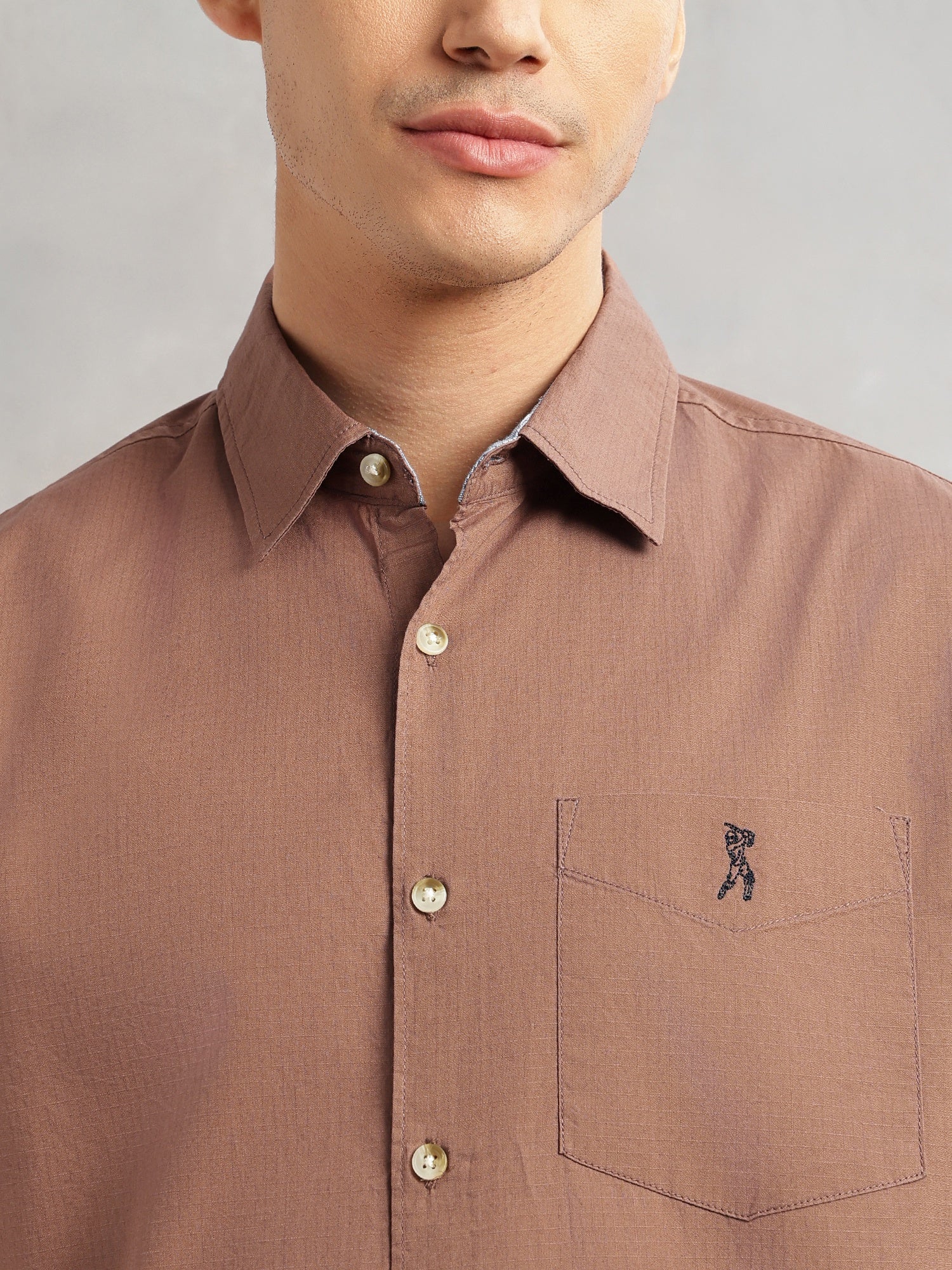 Thomas Scott Men Brown Cricket Club Collection Slim Fit Long Sleeves Spread Collar Solid Cotton Casual Shirt