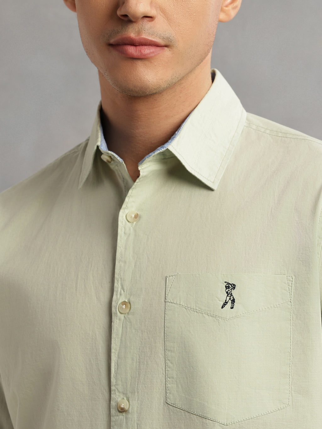 Thomas Scott Men Green Cricket Club Collection Slim Fit Long Sleeves Spread Collar Solid Cotton Casual Shirt