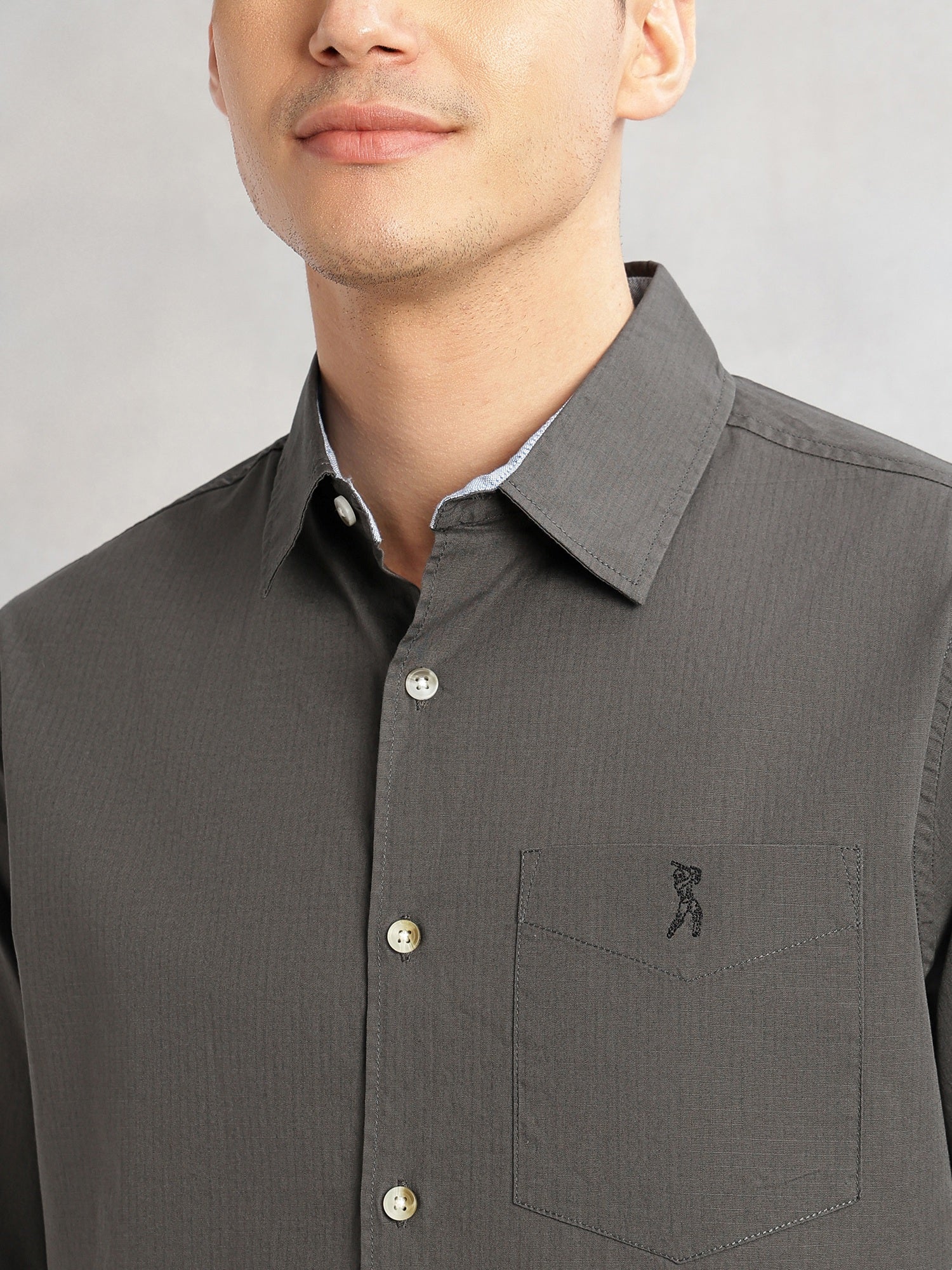Thomas Scott Men Grey Cricket Club Collection Slim Fit Long Sleeves Spread Collar Solid Cotton Casual Shirt