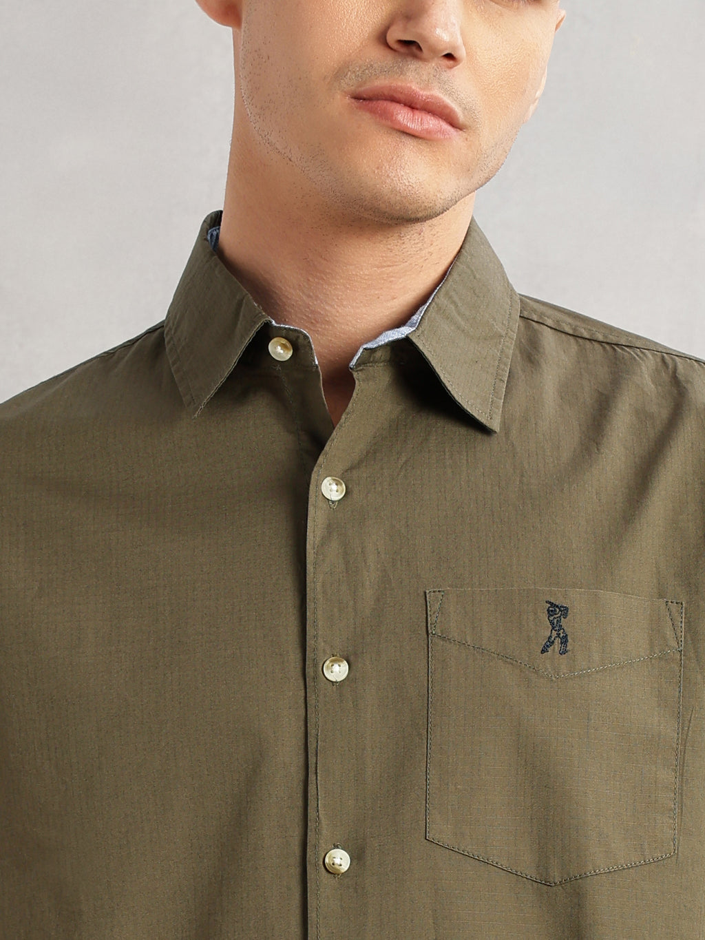 Thomas Scott Men Olive Cricket Club Collection Slim Fit Long Sleeves Spread Collar Solid Cotton Casual Shirt