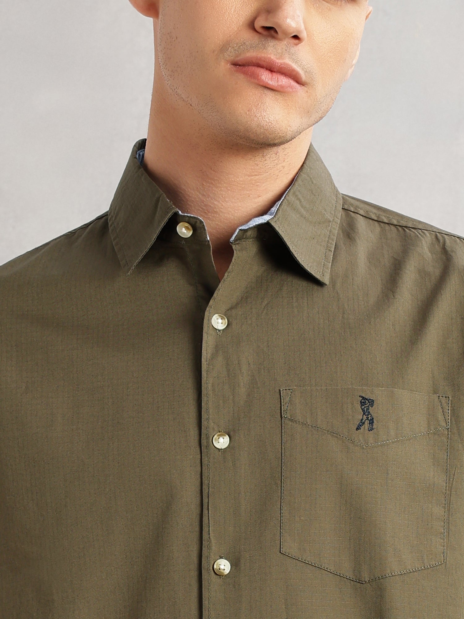 Thomas Scott Men Olive Cricket Club Collection Slim Fit Long Sleeves Spread Collar Solid Cotton Casual Shirt