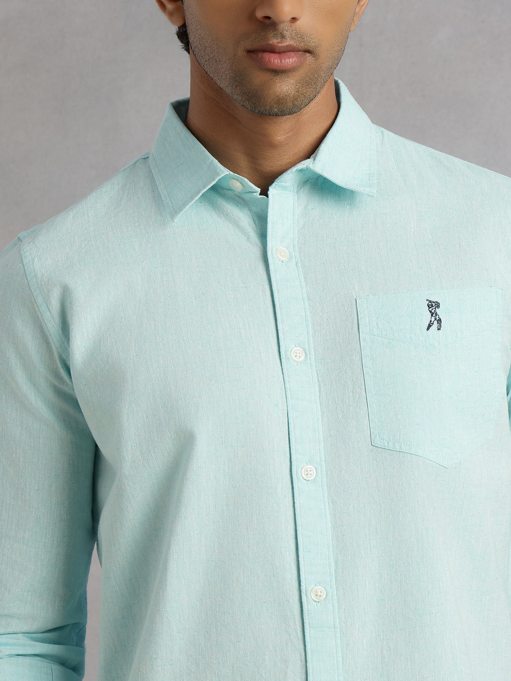 Thomas Scott Men Mint Cricket Club Collection Slim Fit Long Sleeves Spread Collar Solid Cotton Linen Shirt