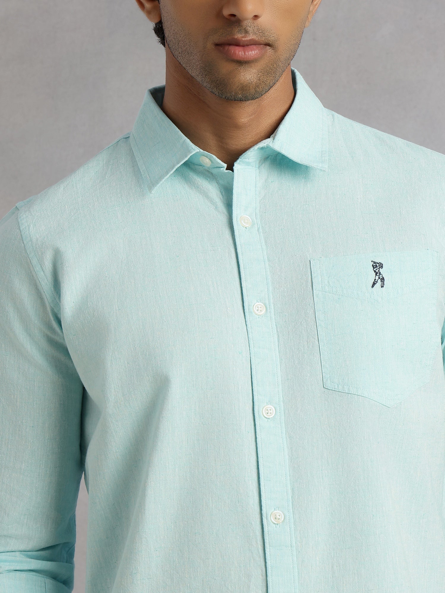 Thomas Scott Men Mint Cricket Club Collection Slim Fit Long Sleeves Spread Collar Solid Cotton Linen Shirt