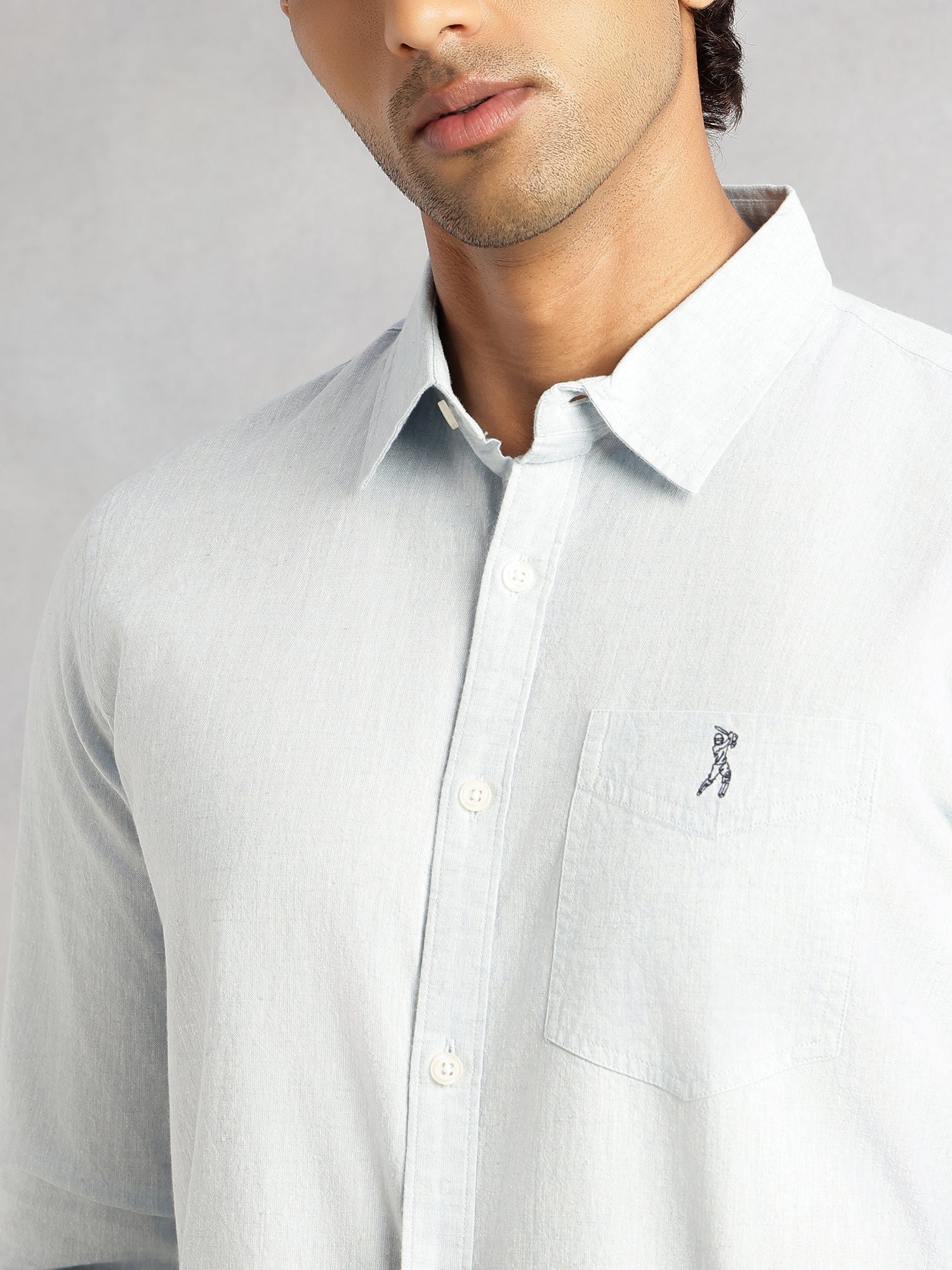 Thomas Scott Men Sky Blue Cricket Club Collection Slim Fit Long Sleeves Spread Collar Solid Cotton Linen Shirt