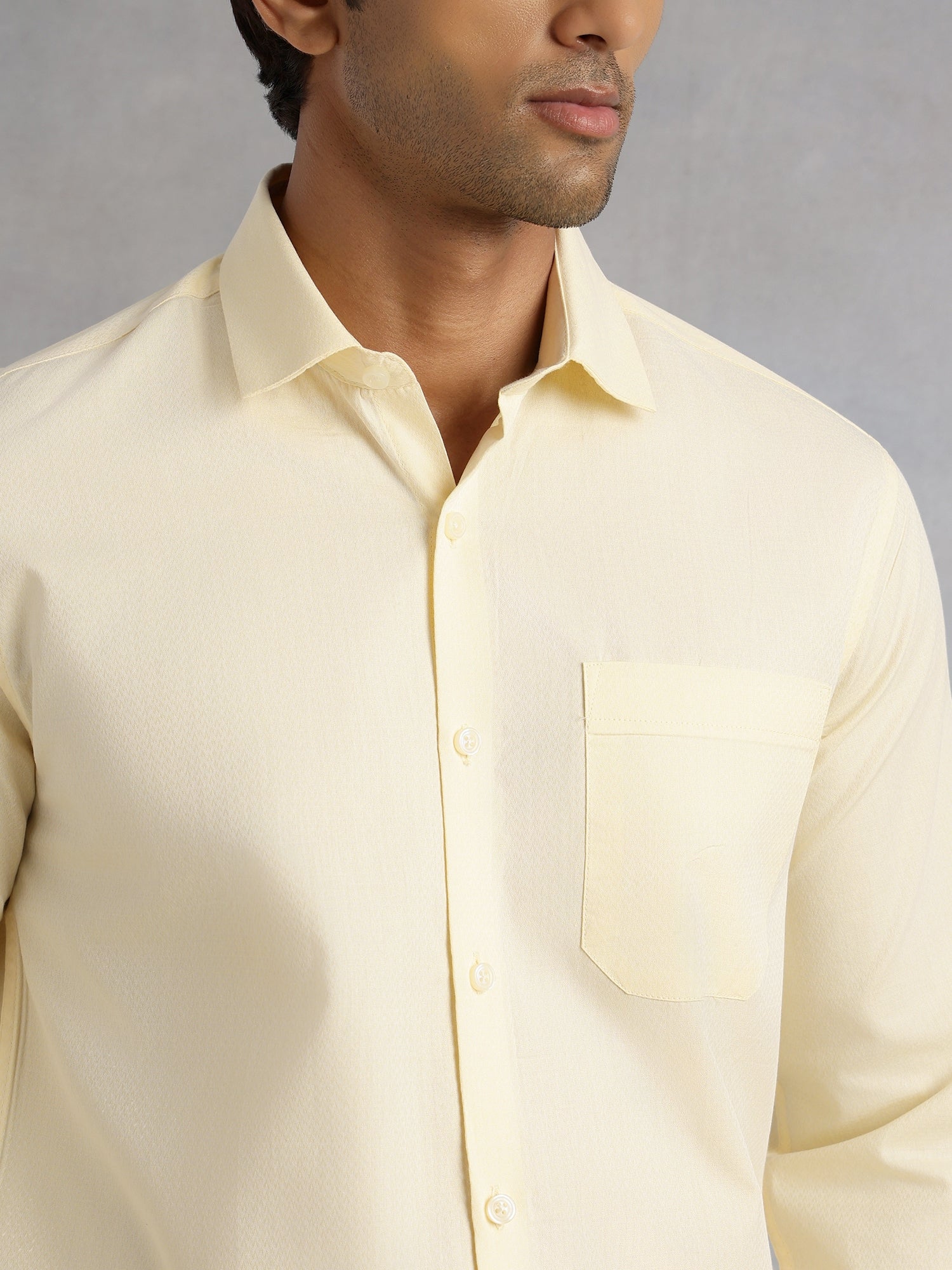 Thomas Scott Men Lemon Regular Fit Long Sleeves Spread Collar with Twill Tape Solid 100% Cotton Formal Shirt