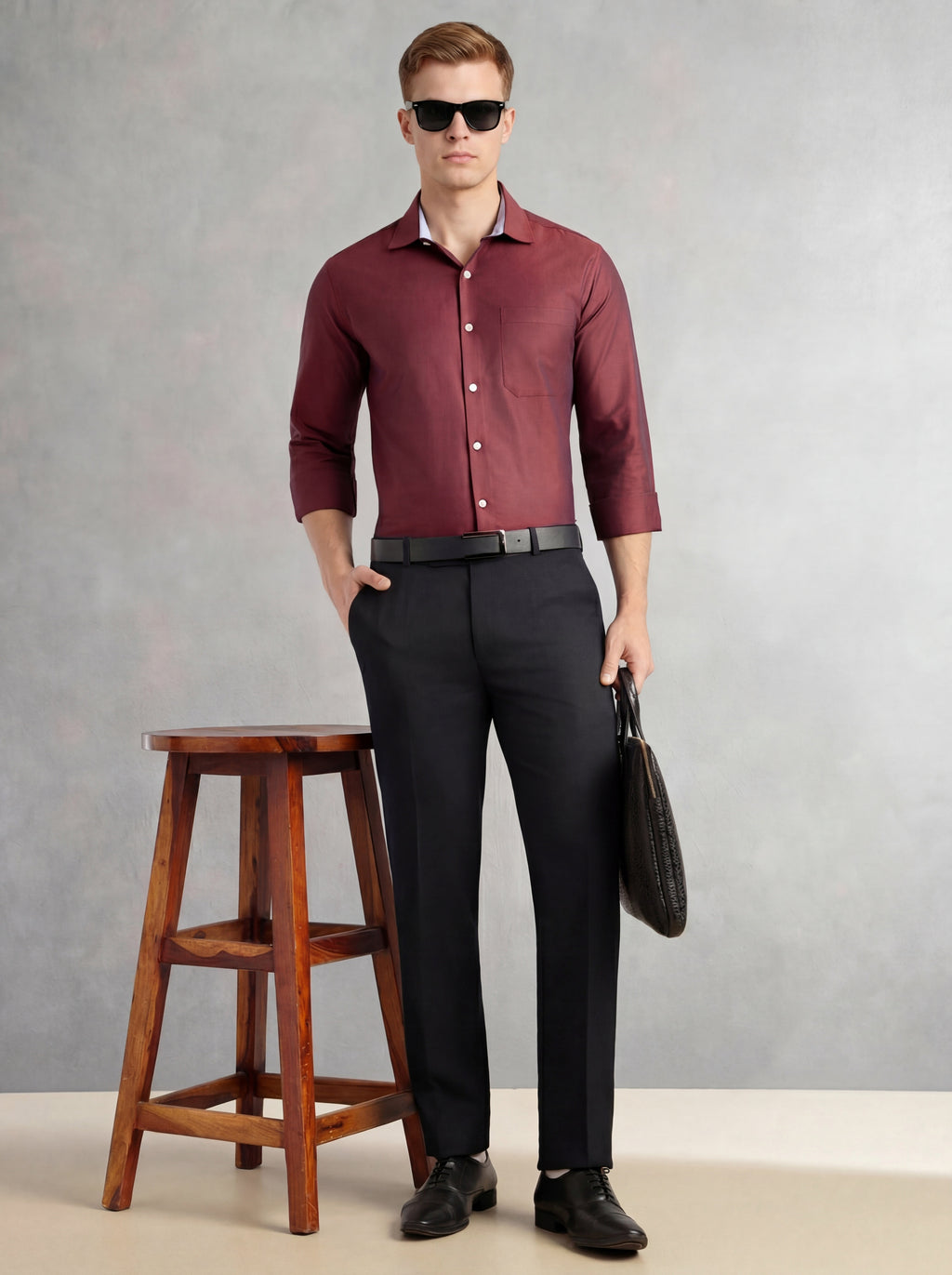 Thomas Scott Men Red Regular Fit Long Sleeves Spread Collar with Contrast Fabric Solid 100% Cotton Formal Shirt