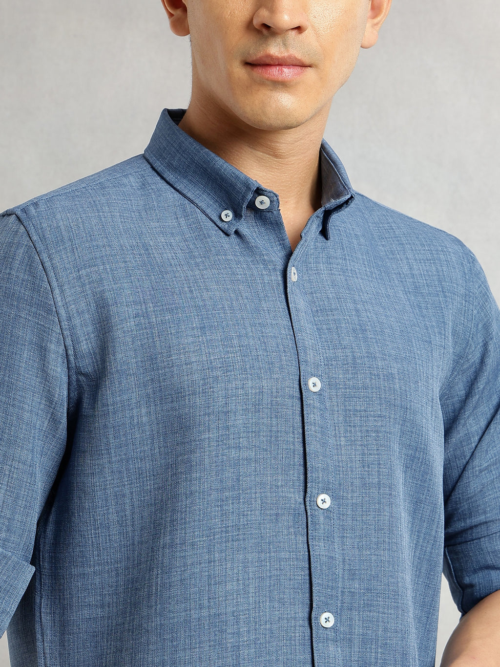Thomas Scott Men Ink Blue Slim Fit Long Sleeves Button-Down Collar Polyester Casual Shirt