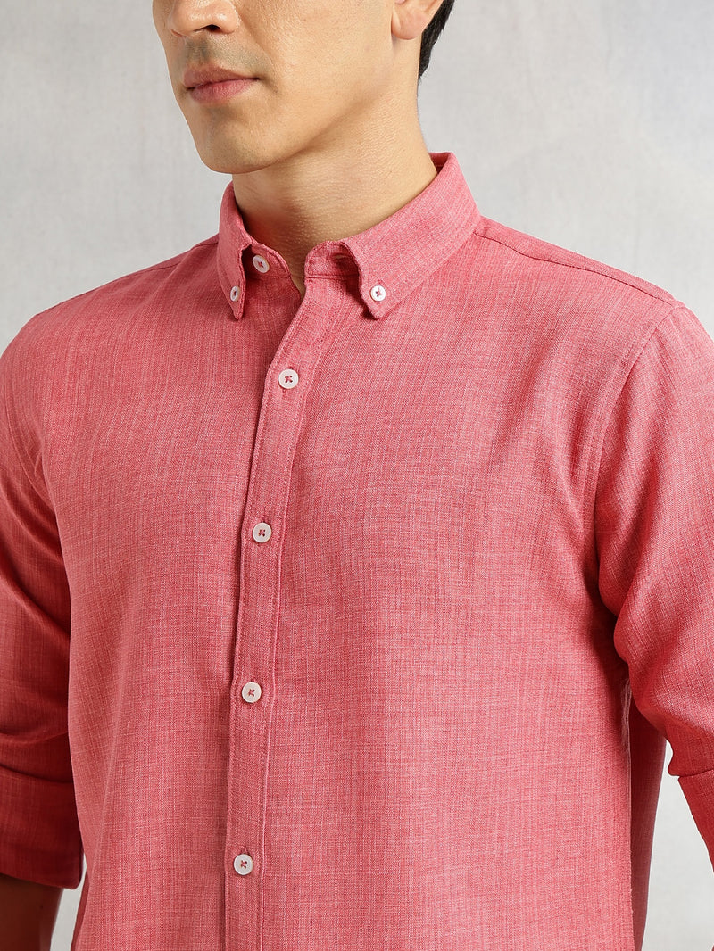 Thomas Scott Men Royal Pink Slim Fit Long Sleeves Button-Down Collar Polyester Casual Shirt