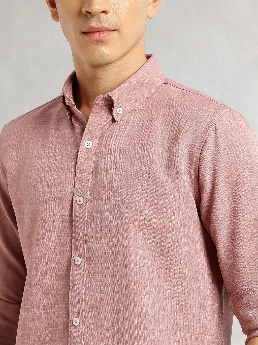 Thomas Scott Men Baby Pink Slim Fit Long Sleeves Button-Down Collar Polyester Casual Shirt