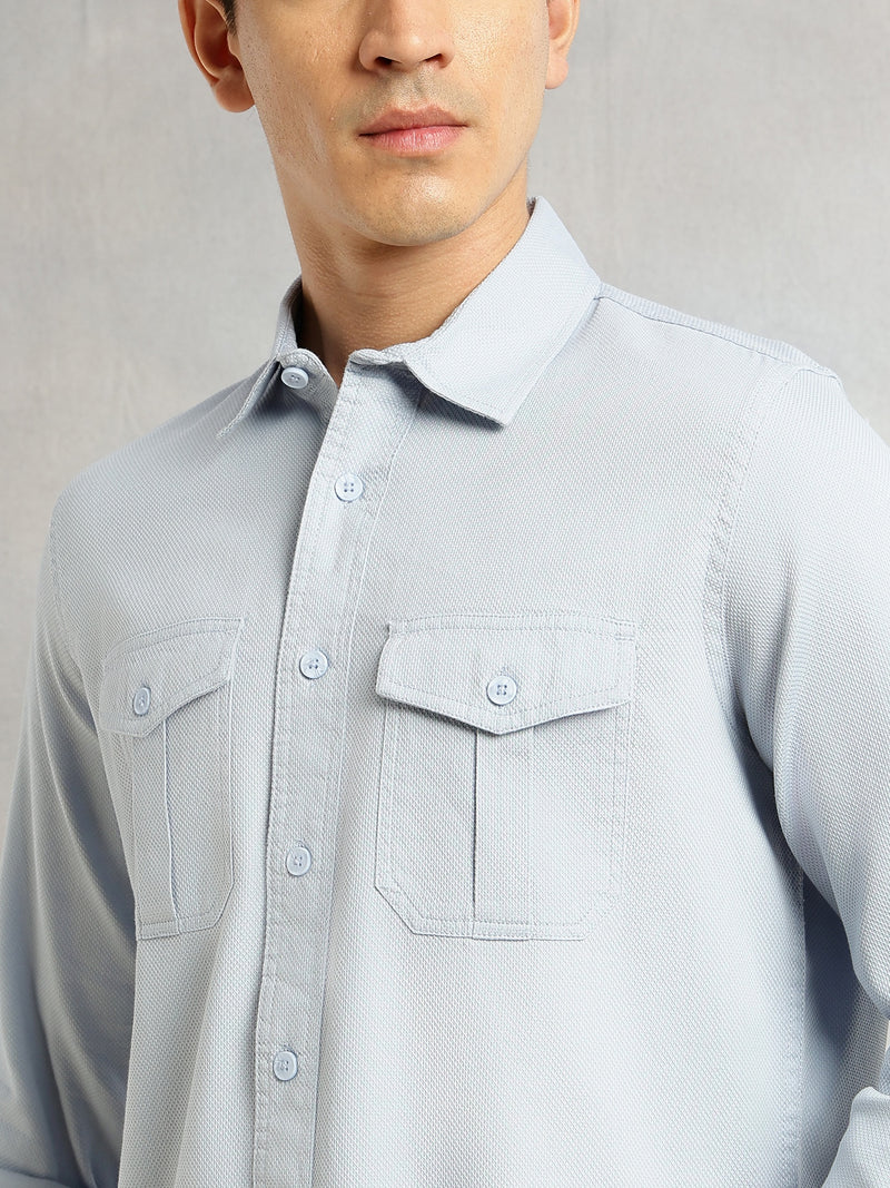 Thomas Scott Men Blue Cricket Club Collection Men Slim Fit Cotton Casual Shirt-Dual Flap Pocket