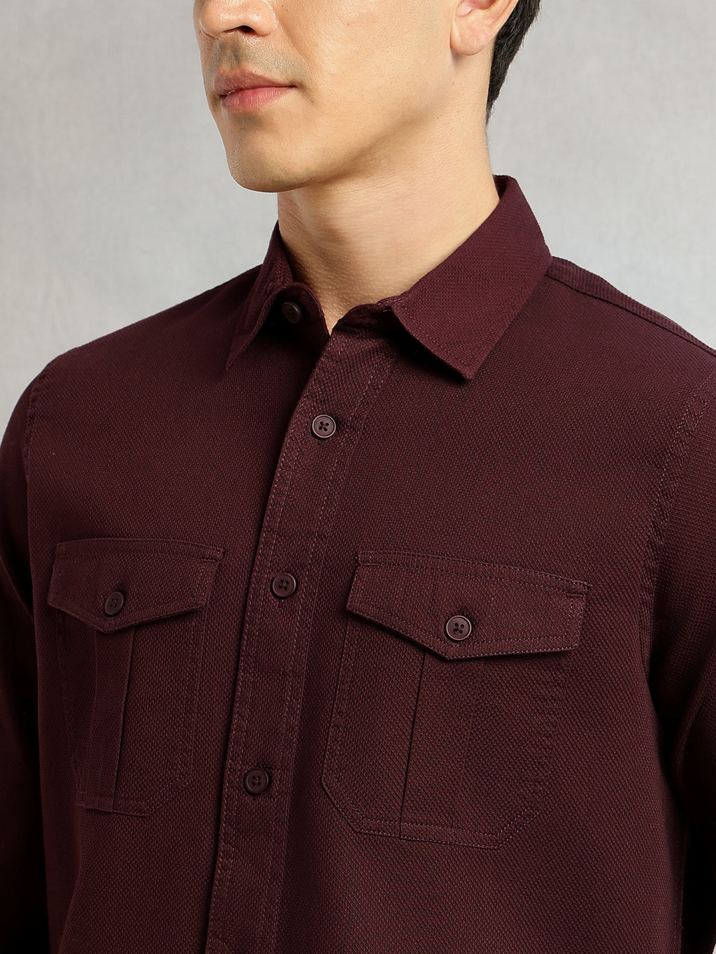 Thomas Scott Men Wine Cricket Club Collection Men Slim Fit Cotton Casual Shirt-Dual Flap Pocket