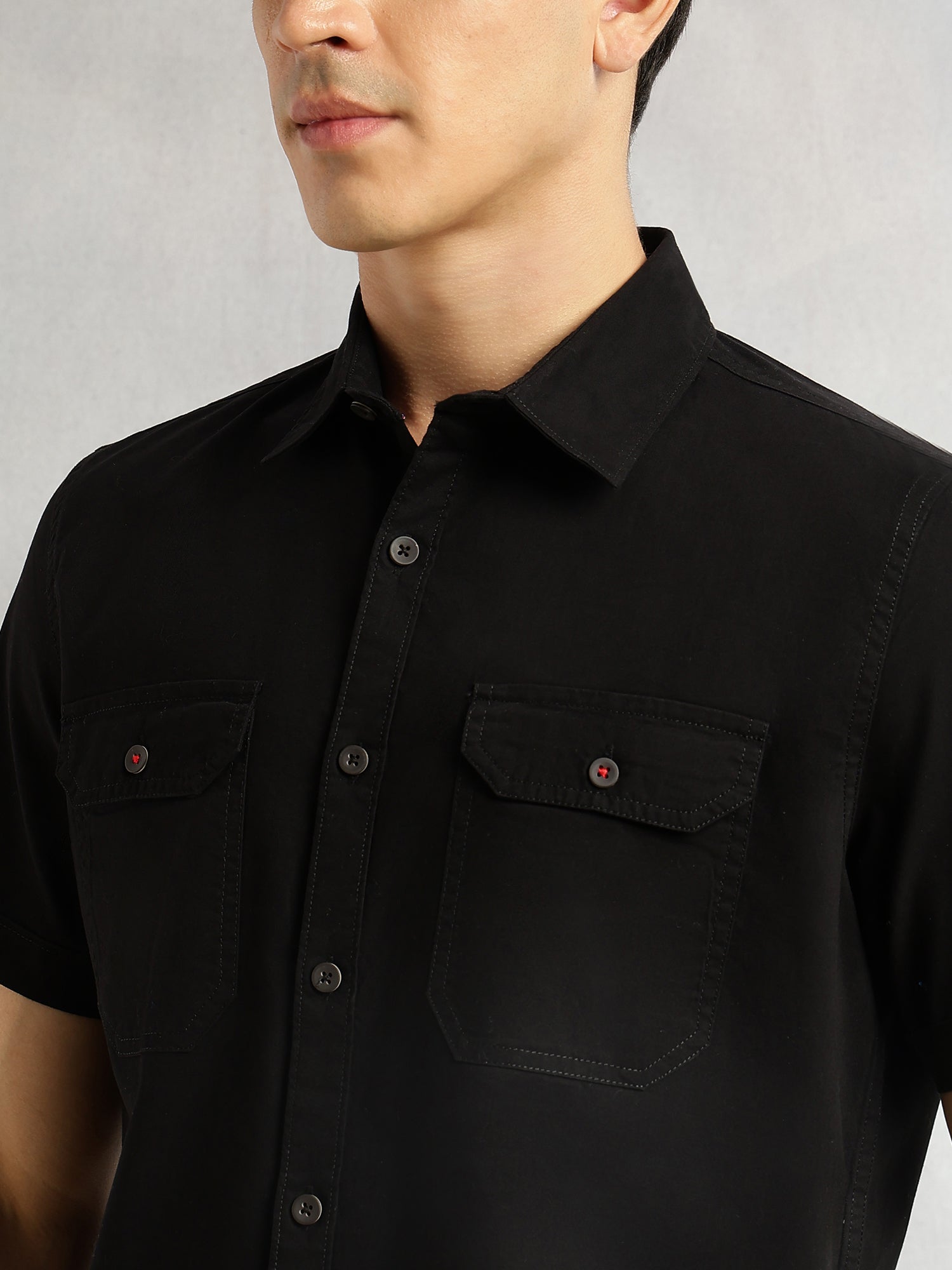 Thomas Scott Men Black Men Cricket Club Collection Premium Slim Fit Casual Shirt-Dual Flap Pockets With Short Sleeves