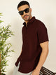 Thomas Scott Men Maroon Premium Short Sleeves Regular Fit Spread Collar Textured Casual Shirt