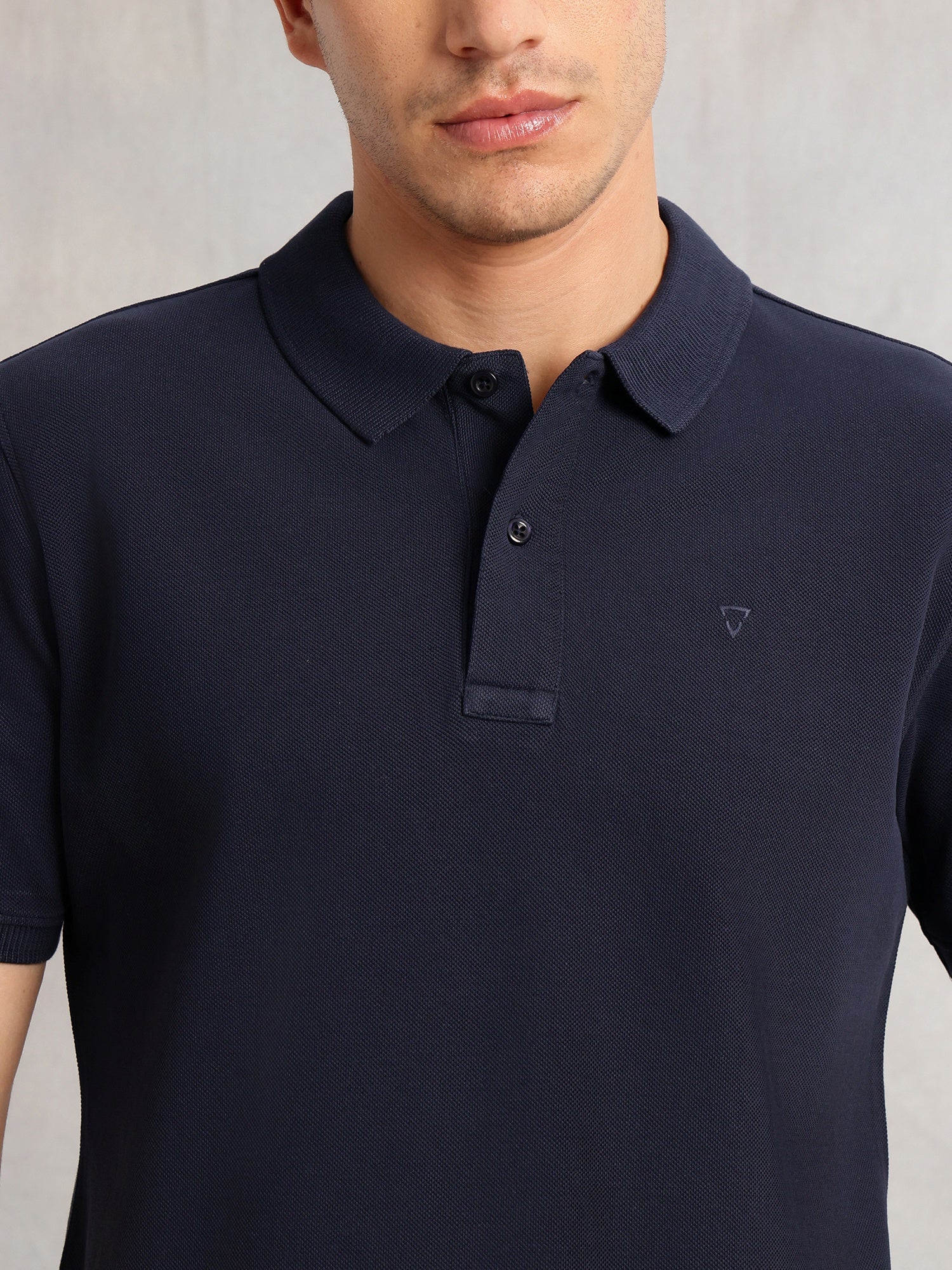 Thomas Scott Men Navy Blue Short Sleeves Regular Fit Solid 100% Cotton Polo Collar Knitted T-shirt