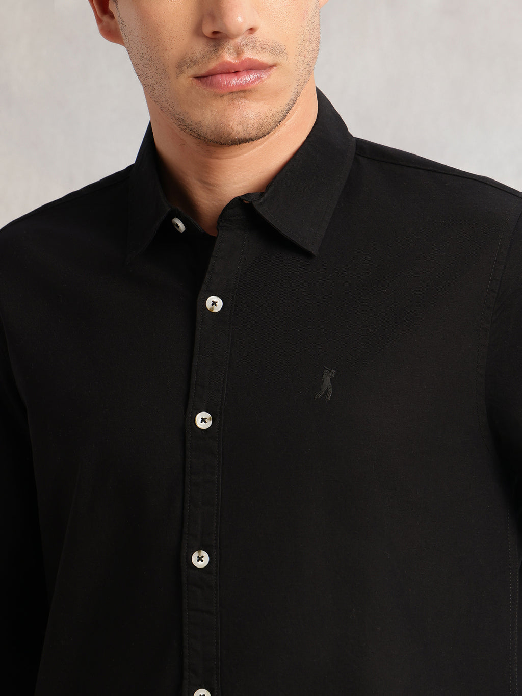 Thomas Scott Men Black Cricket Club Collection Slim Fit Oxford Cotton Casual Shirt with Spread Collar & Long Sleeves