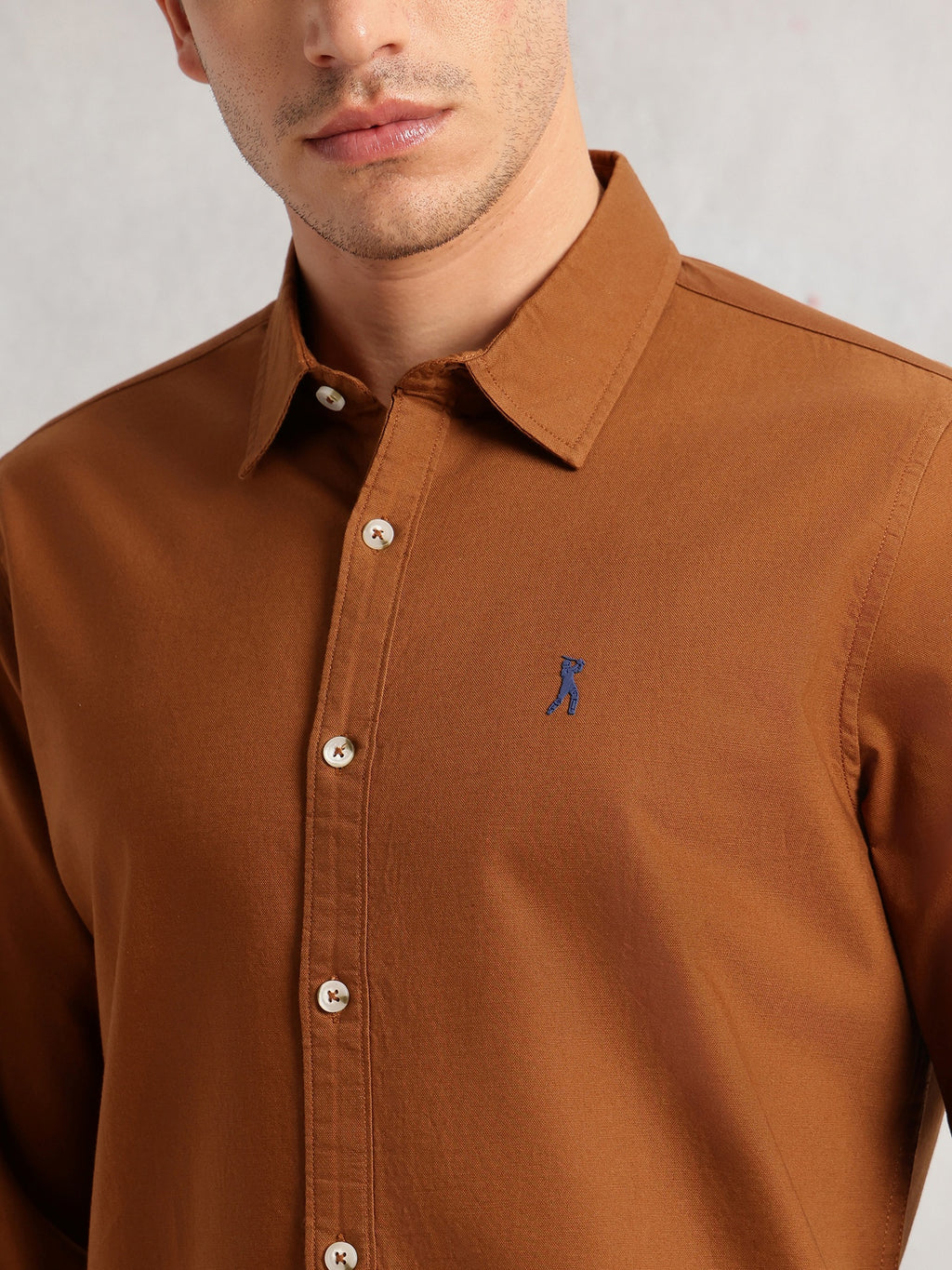 Thomas Scott Men Brown Cricket Club Collection Slim Fit Oxford Cotton Casual Shirt with Spread Collar & Long Sleeves