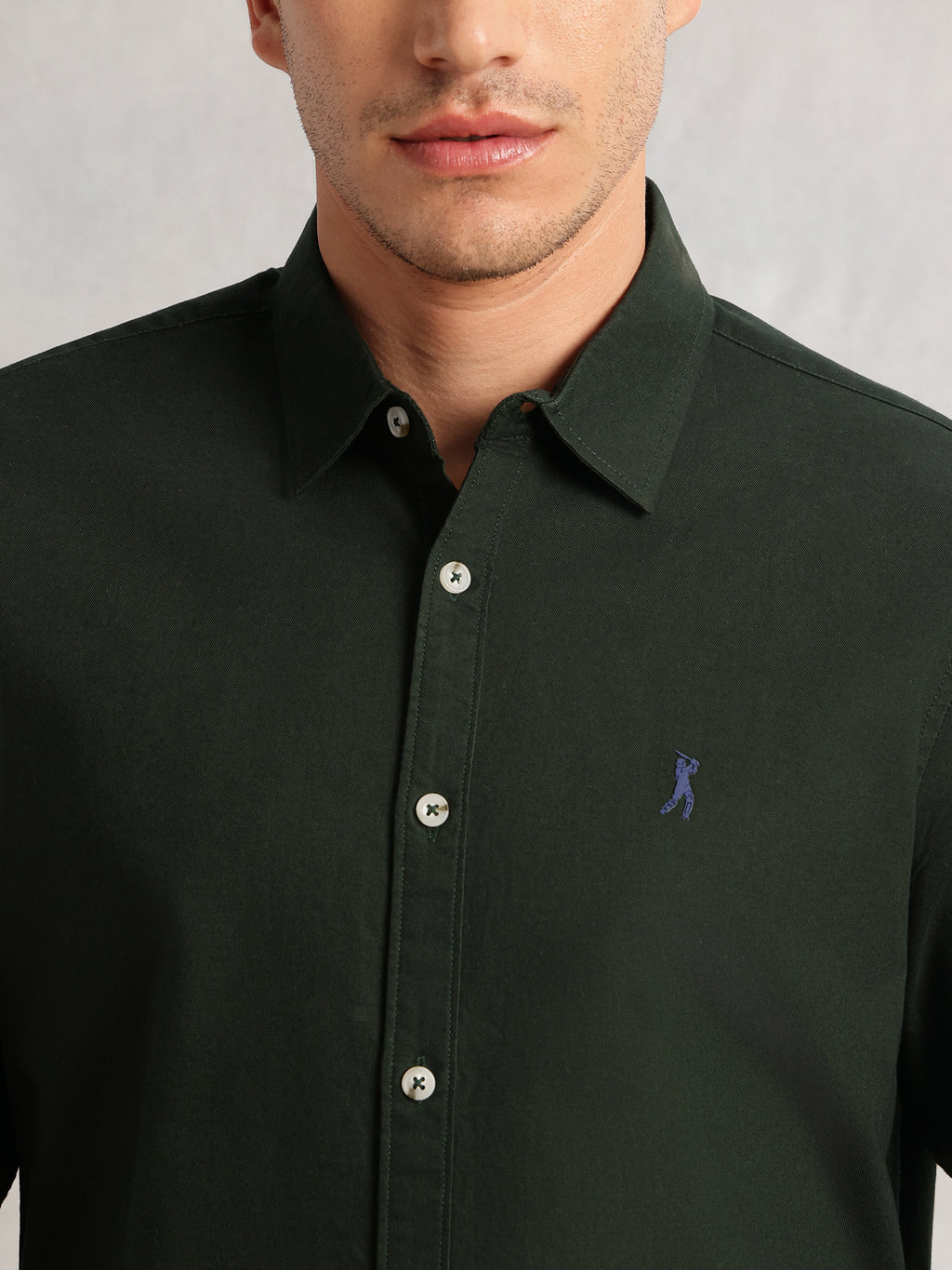 Thomas Scott Men Green Cricket Club Collection Slim Fit Oxford Cotton Casual Shirt with Spread Collar & Long Sleeves