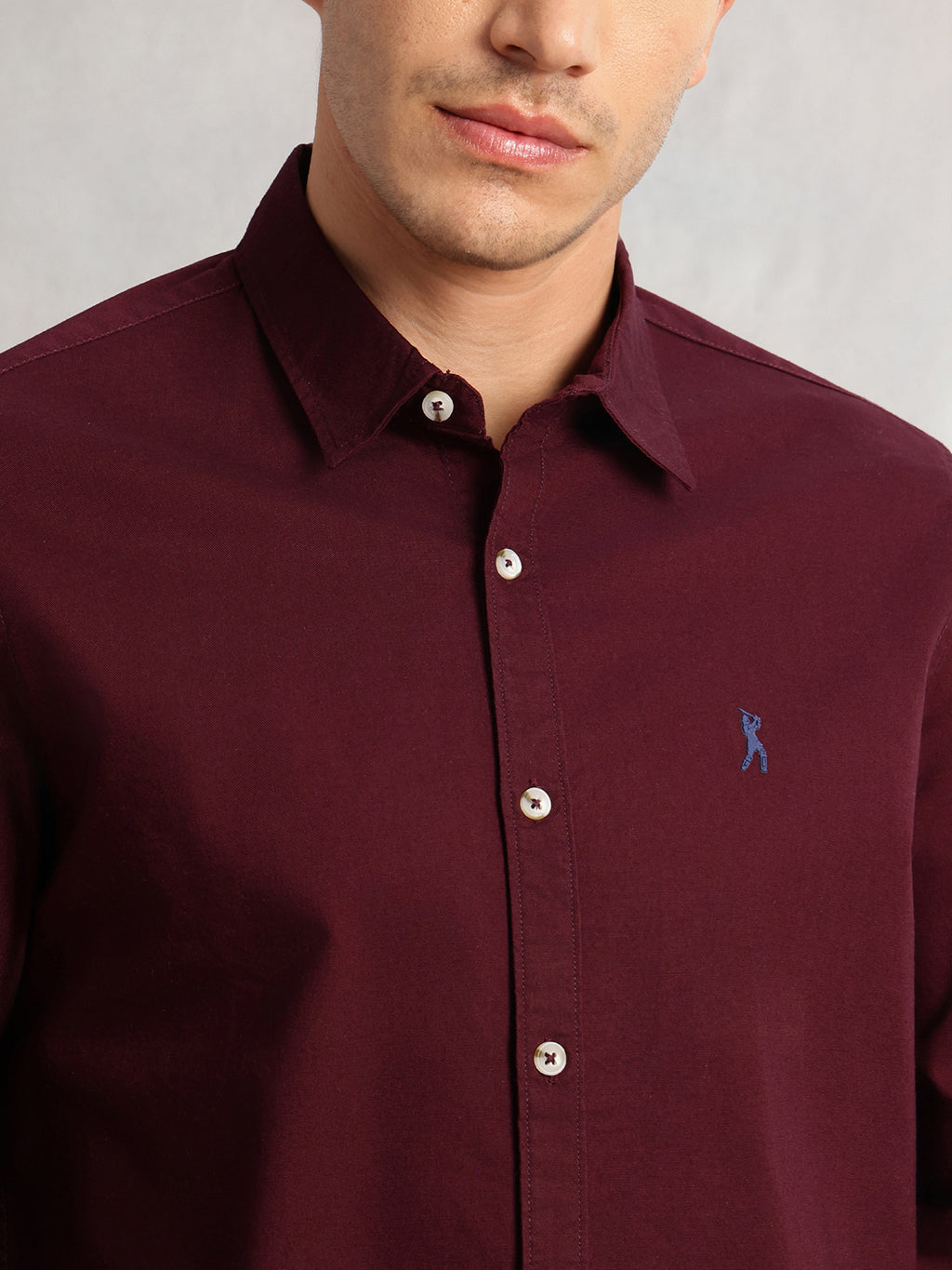 Thomas Scott Men Maroon Cricket Club Collection Slim Fit Oxford Cotton Casual Shirt with Spread Collar & Long Sleeves
