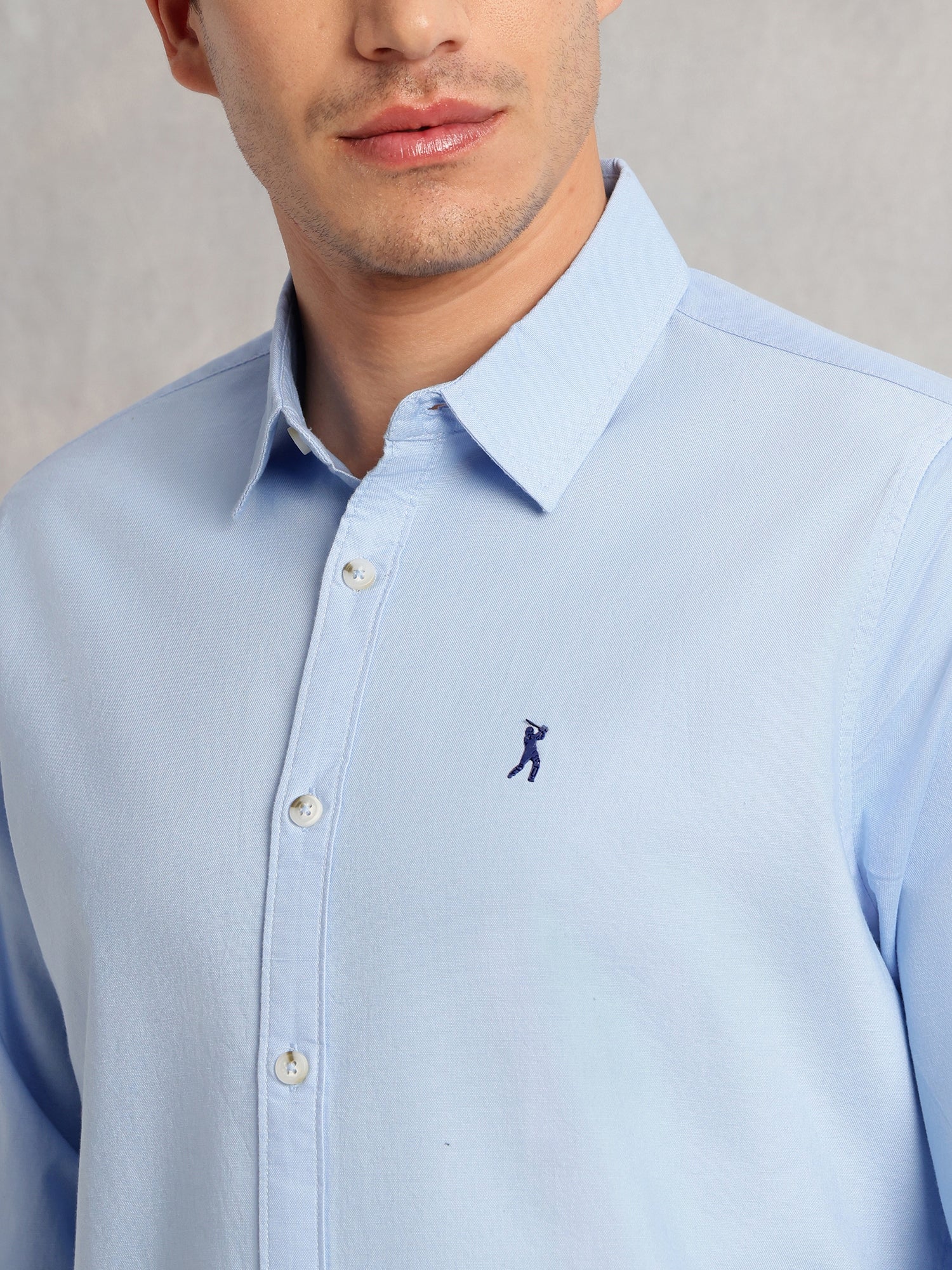 Thomas Scott Men Sky Blue Cricket Club Collection Slim Fit Oxford Cotton Casual Shirt with Spread Collar & Long Sleeves