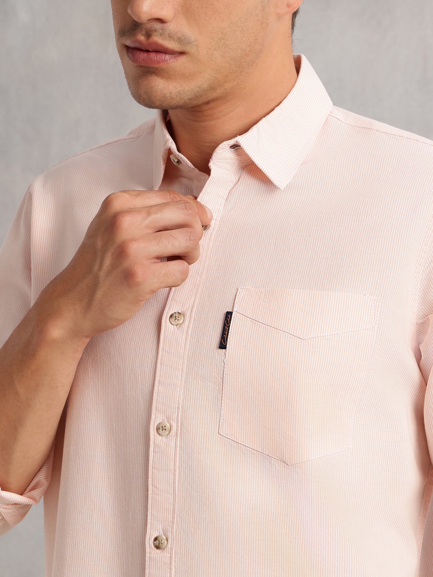 Thomas Scott Men Orange Cricket Club Collection Regular Fit Pinstripes Long Sleeves Spread Collar 100% Cotton Oxford Casual Shirt