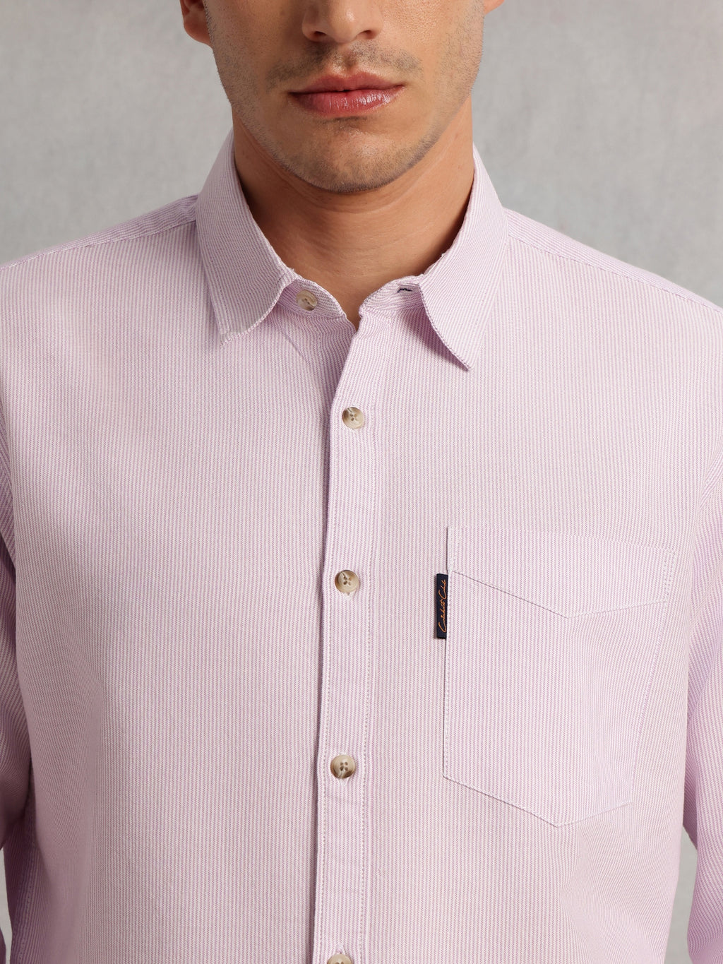 Thomas Scott Men Purple Cricket Club Collection Regular Fit Pinstripes Long Sleeves Spread Collar 100% Cotton Oxford Casual Shirt