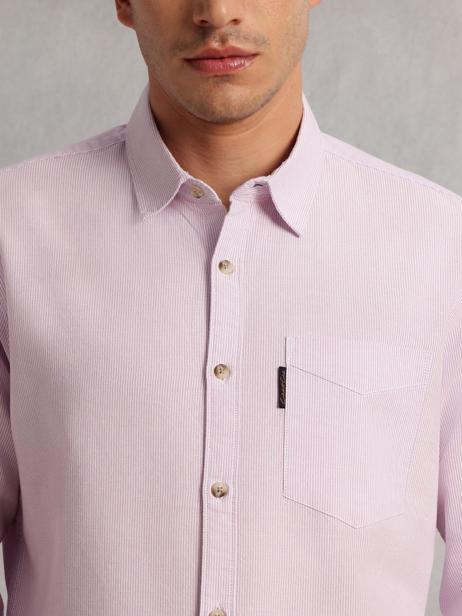 Thomas Scott Men Purple Cricket Club Collection Regular Fit Pinstripes Long Sleeves Spread Collar 100% Cotton Oxford Casual Shirt