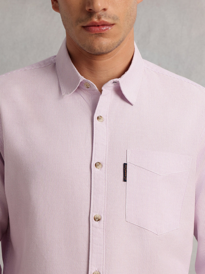 Thomas Scott Men Purple Cricket Club Collection Regular Fit Pinstripes Long Sleeves Spread Collar 100% Cotton Oxford Casual Shirt