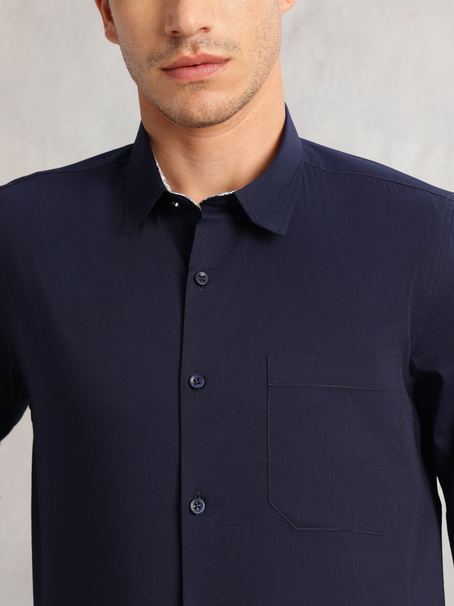 Thomas Scott Men Navy Premium Regular Fit Long Sleeves Spread Collar Solid 100% Cotton Formal Shirt