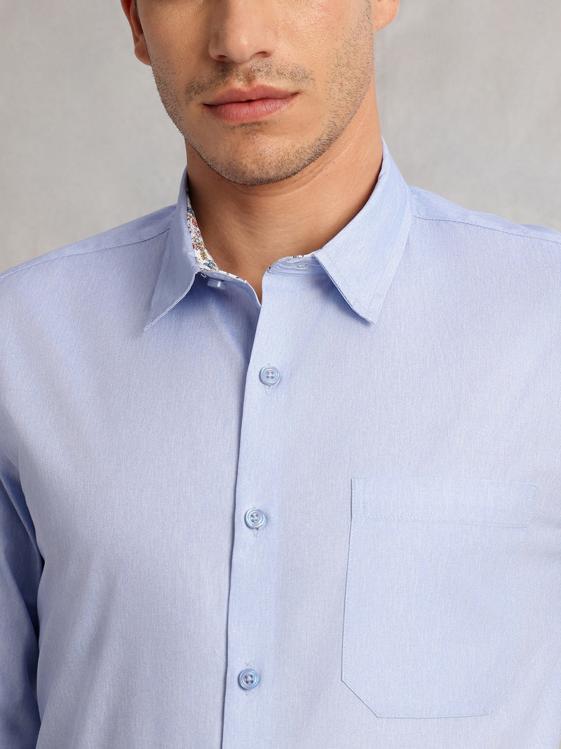Thomas Scott Men Sky Blue Premium Regular Fit Long Sleeves Spread Collar Solid 100% Cotton Formal Shirt